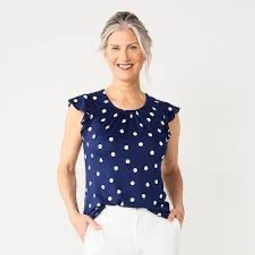 Croft & Barrow Polka Dot Ruffle Sleeve Top‎ Casual Blouse XL